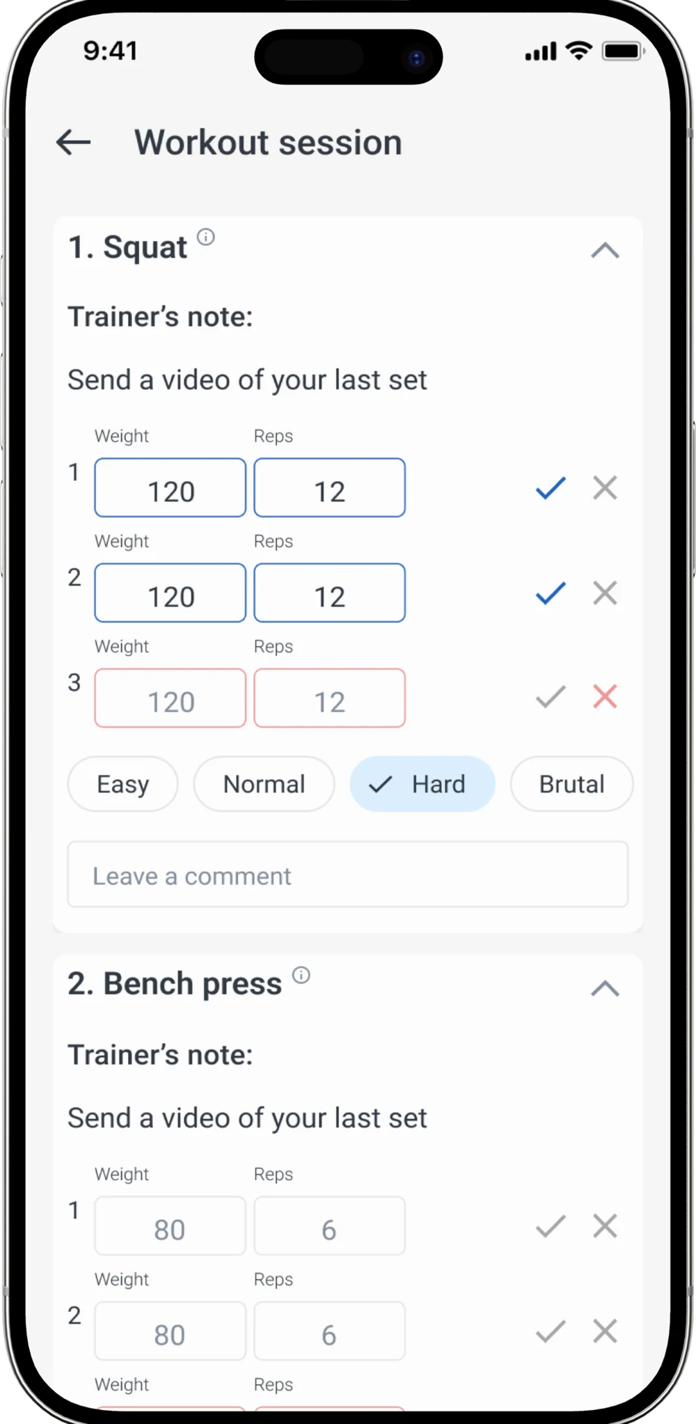 Workout completion screen in Trainistry